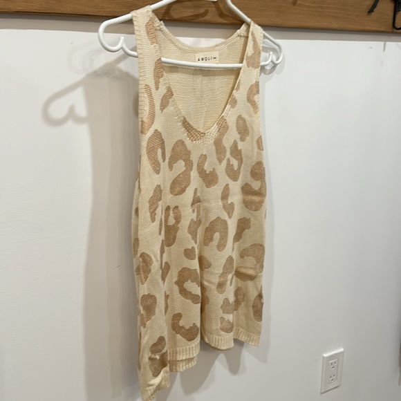 Cream and bronze animal print knit V-neck tank - Picture 3 of 5